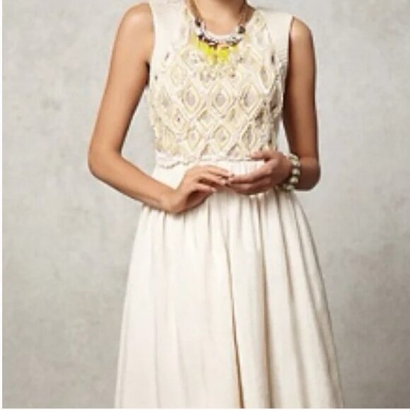 Anthropologie Dresses & Skirts - Anthropologie Moulinette Soeurs Angelic Cream Beaded Silk Dress Embroidered Sz 4